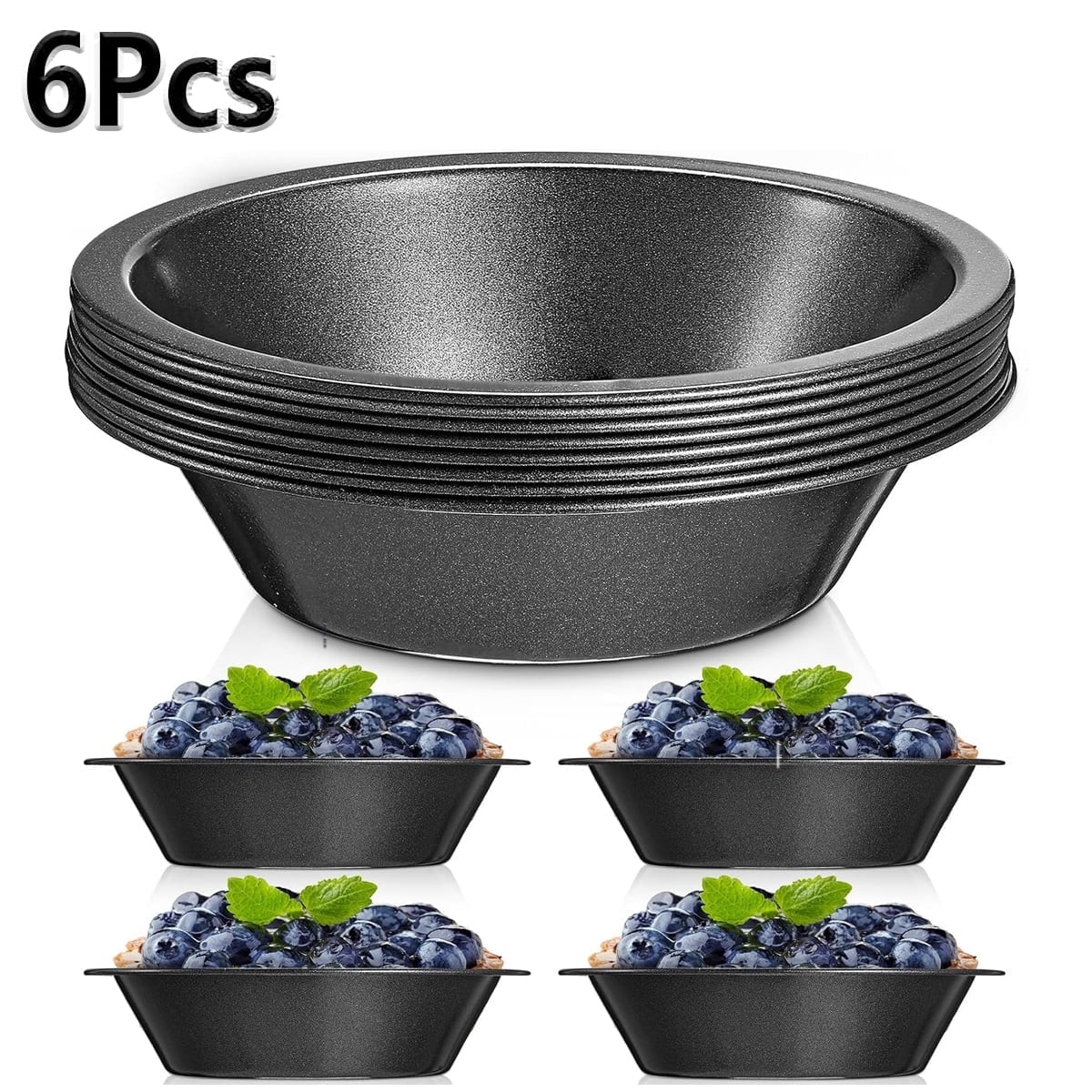 Tutuviw 6 Pack 5 inch Reusable Small Pie Pans, Nonstick Small Pie Tins, Carbon Steel Pie Pans, Mini Pie Pans for Baking, Round Bread and Meat Pie Tins Mini Pie Tins for Cake Dessert Main image