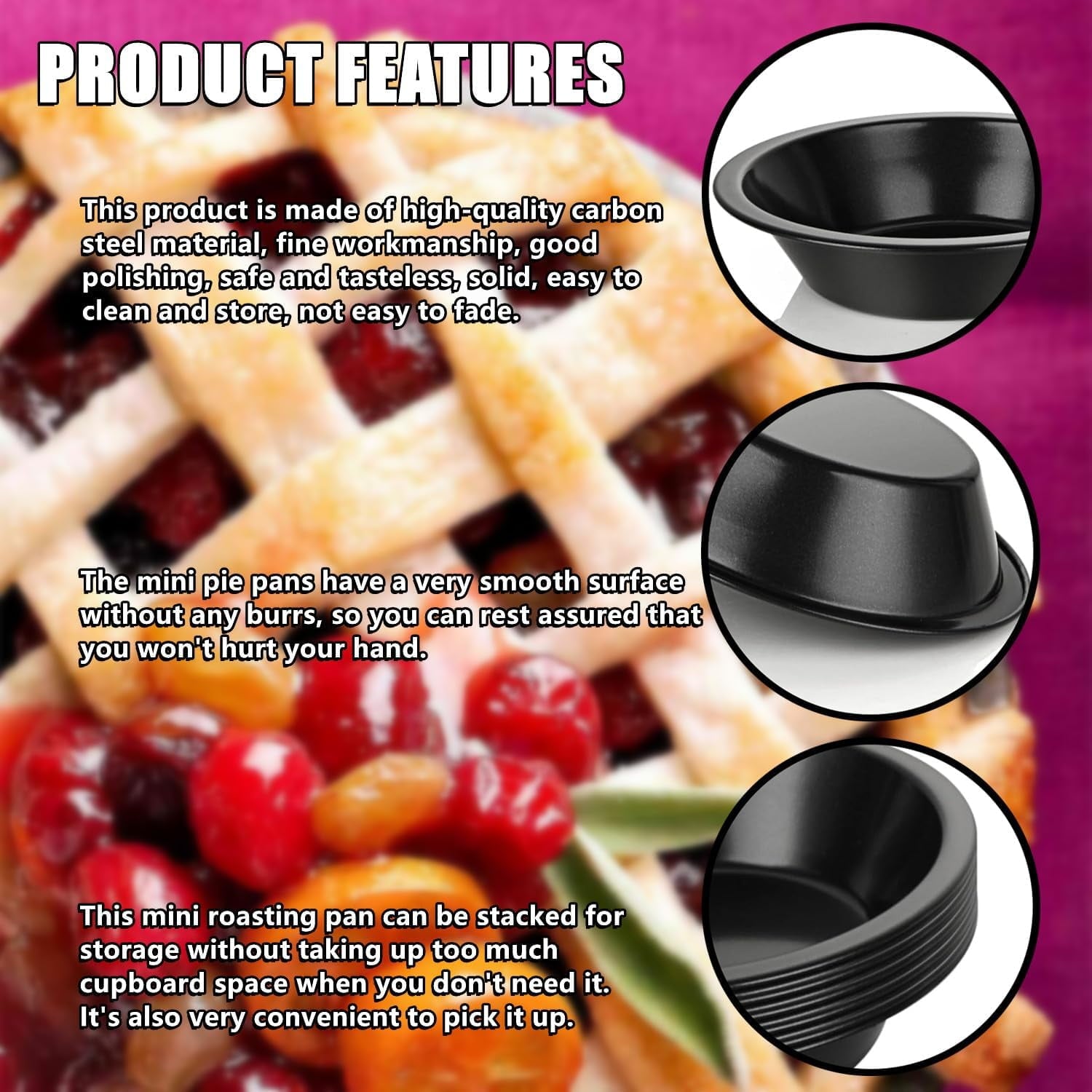 Tutuviw 6 Pack 5 inch Reusable Small Pie Pans, Nonstick Small Pie Tins, Carbon Steel Pie Pans, Mini Pie Pans for Baking, Round Bread and Meat Pie Tins Mini Pie Tins for Cake Dessert
