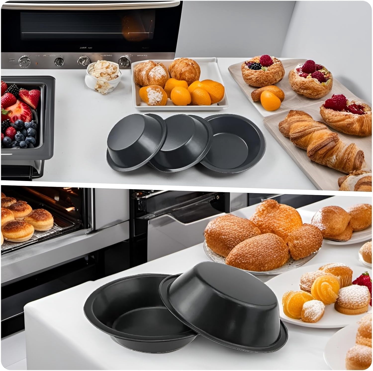 Tutuviw 6 Pack 5 inch Reusable Small Pie Pans, Nonstick Small Pie Tins, Carbon Steel Pie Pans, Mini Pie Pans for Baking, Round Bread and Meat Pie Tins Mini Pie Tins for Cake Dessert