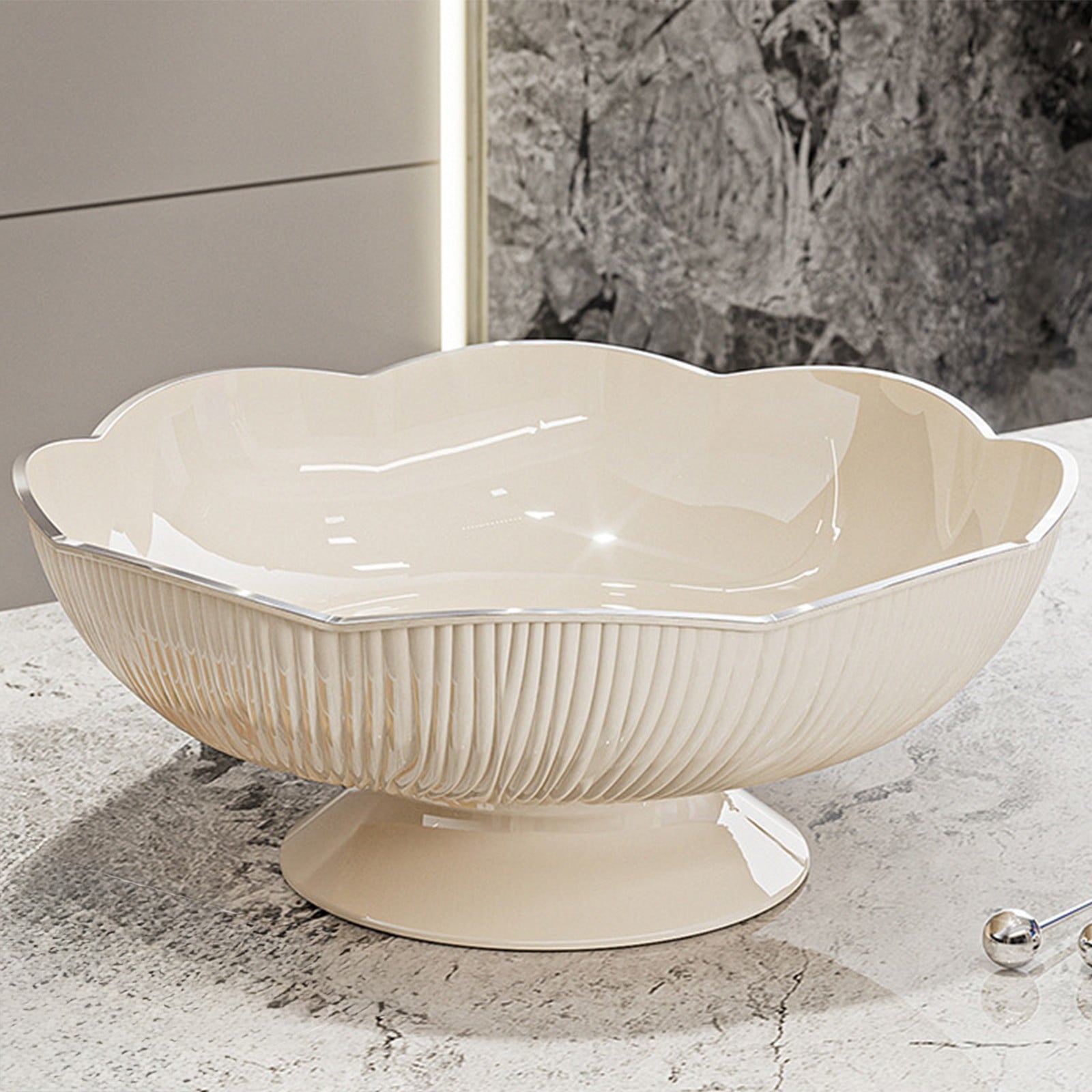 Ceramic Fruit Bowl for Kitchen Counter, Lights Pitches Fruit Plates, Decorative Bowl, Pedestal Bowl, Footed Bowl, Modern Fruit Bowl, Large Fruit Bowl, Home Decorative Bowls White Main image