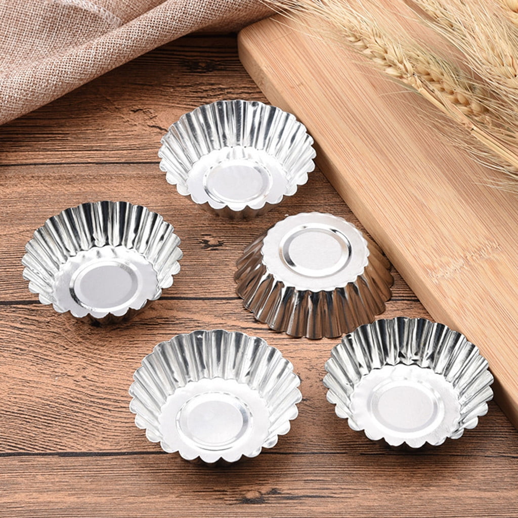 50Pcs Egg Tart Molds, Tart Pan, Mini Tart Tins, Aluminium Mini Tart Pans for Baking, Aluminum Cupcake, Cake Cookies Lined Molds Mould, Tin Baking Tool Hot Silver