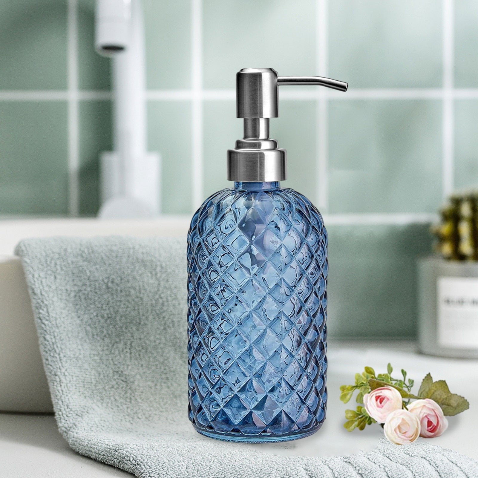 Glass Soap Dispenser 440mL - Azure
