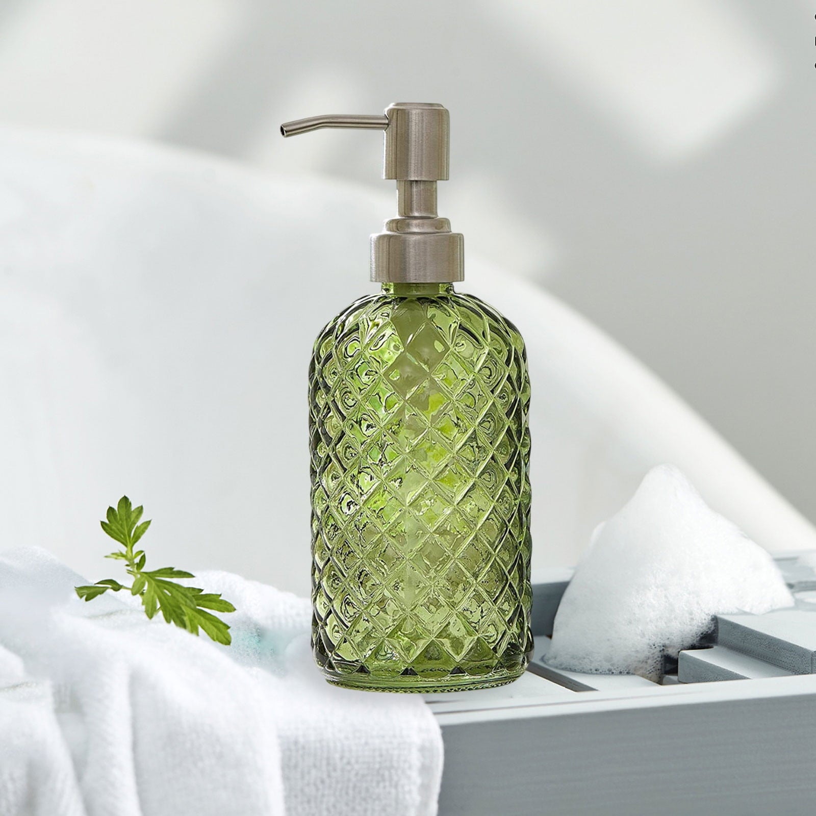Glass Soap Dispenser 440mL - Green