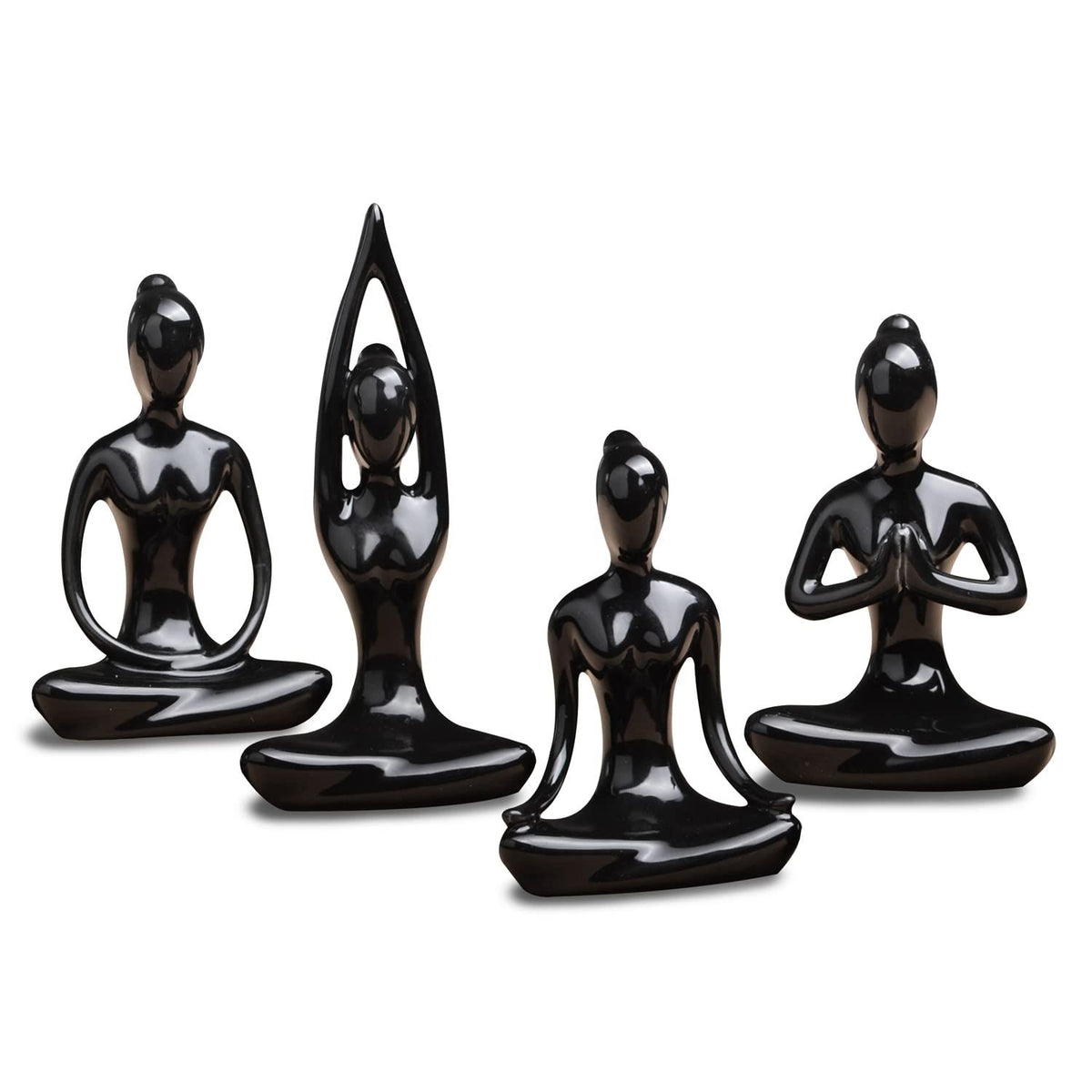 Lot of 4 Meditation Yoga Pose Statue Figurine Ceramic Yoga Figure Set Decor - Black which are beautiful and make a great home decor. Main image