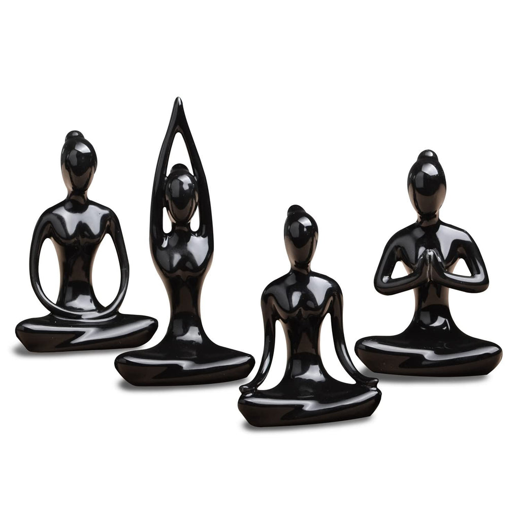 Lot of 4 Meditation Yoga Pose Statue Figurine Ceramic Yoga Figure Set Decor - Black which are beautiful and make a great home decor.