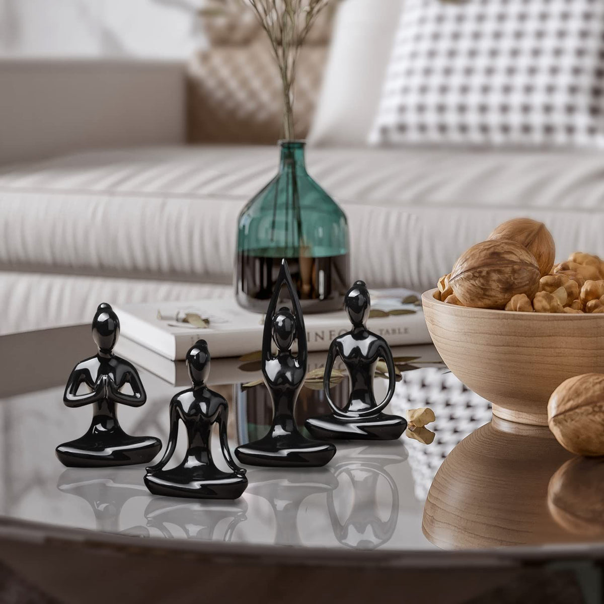Lot of 4 Meditation Yoga Pose Statue Figurine Ceramic Yoga Figure Set Decor - Black which are beautiful and make a great home decor.
