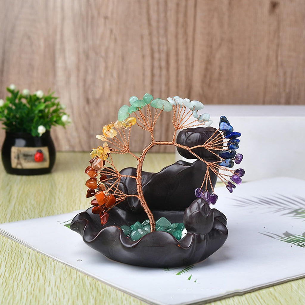 Incense Burner Stress Relief Incense Burner Faux Crystal Tree Backflow Incense Holder for Home Meditation Room Decorations