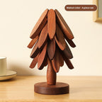 New Set of 4 Kitchen Table Decor Foldable Wooden Trivets for Hot Pots and Pans,Tree Shape Trivets walnut