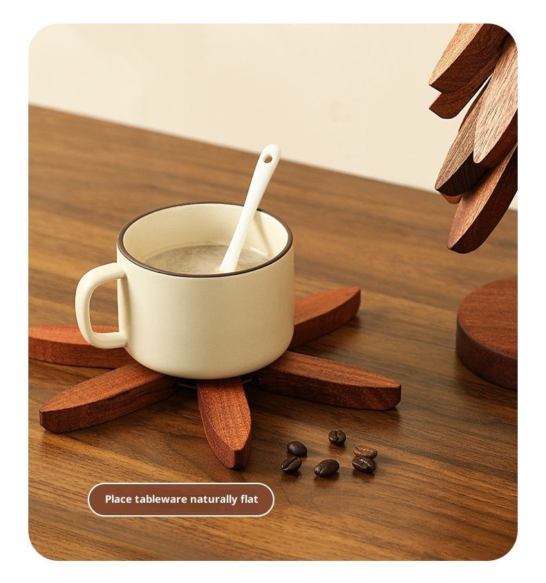 New Set of 4 Kitchen Table Decor Foldable Wooden Trivets for Hot Pots and Pans,Tree Shape Trivets walnut