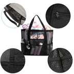 Mesh Beach Bag, Large Mesh Beach Tote Bag With 9 Pockets, Swimming Travel Tote Bag, Foldable Beach Duffle Bag, Black