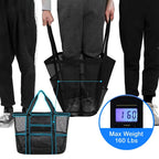 Mesh Beach Bag, Large Mesh Beach Tote Bag With 9 Pockets, Swimming Travel Tote Bag, Foldable Beach Duffle Bag, Black