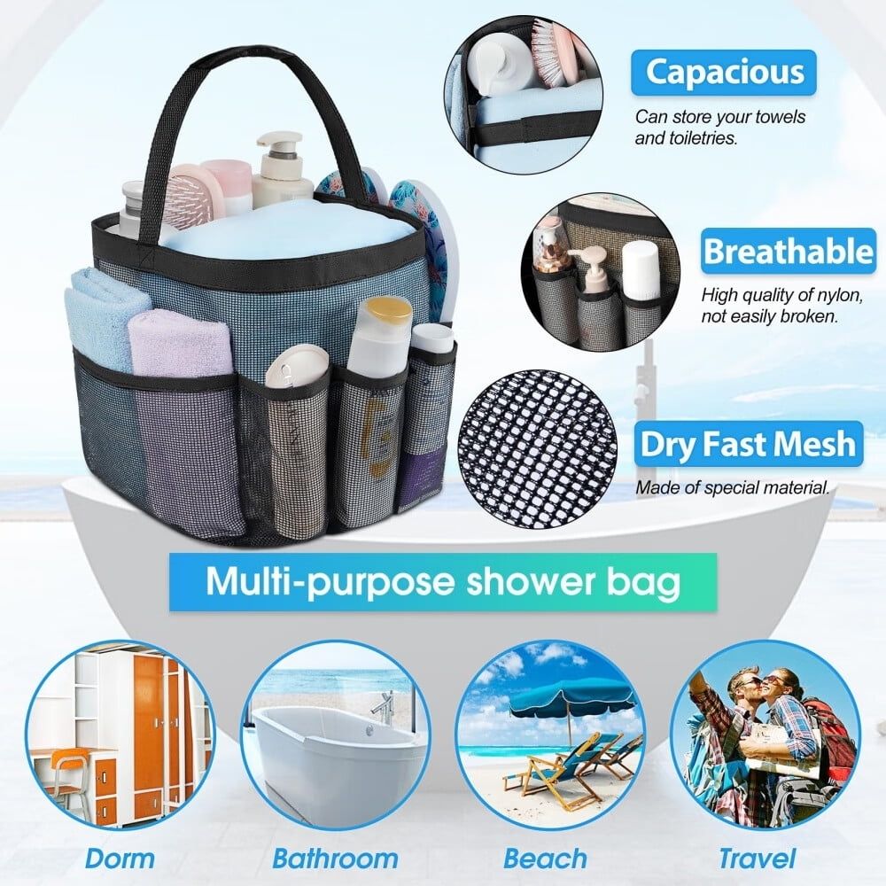 Mesh Shower Caddy Portable for College Dorm Room Essentials with 8 Pockets,Hanging Shower Caddy Dorm Basket,Quick Dry Shower Bag for Bathroom