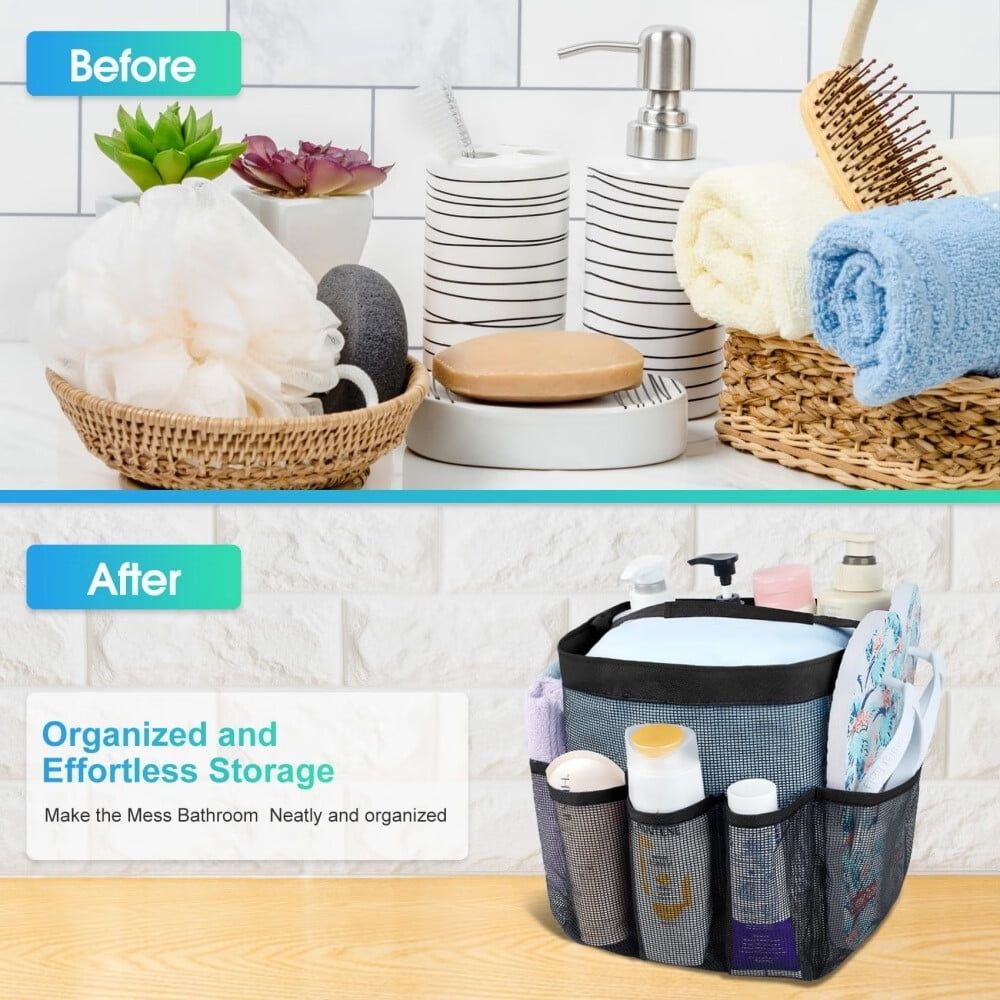 Mesh Shower Caddy Portable for College Dorm Room Essentials with 8 Pockets,Hanging Shower Caddy Dorm Basket,Quick Dry Shower Bag for Bathroom