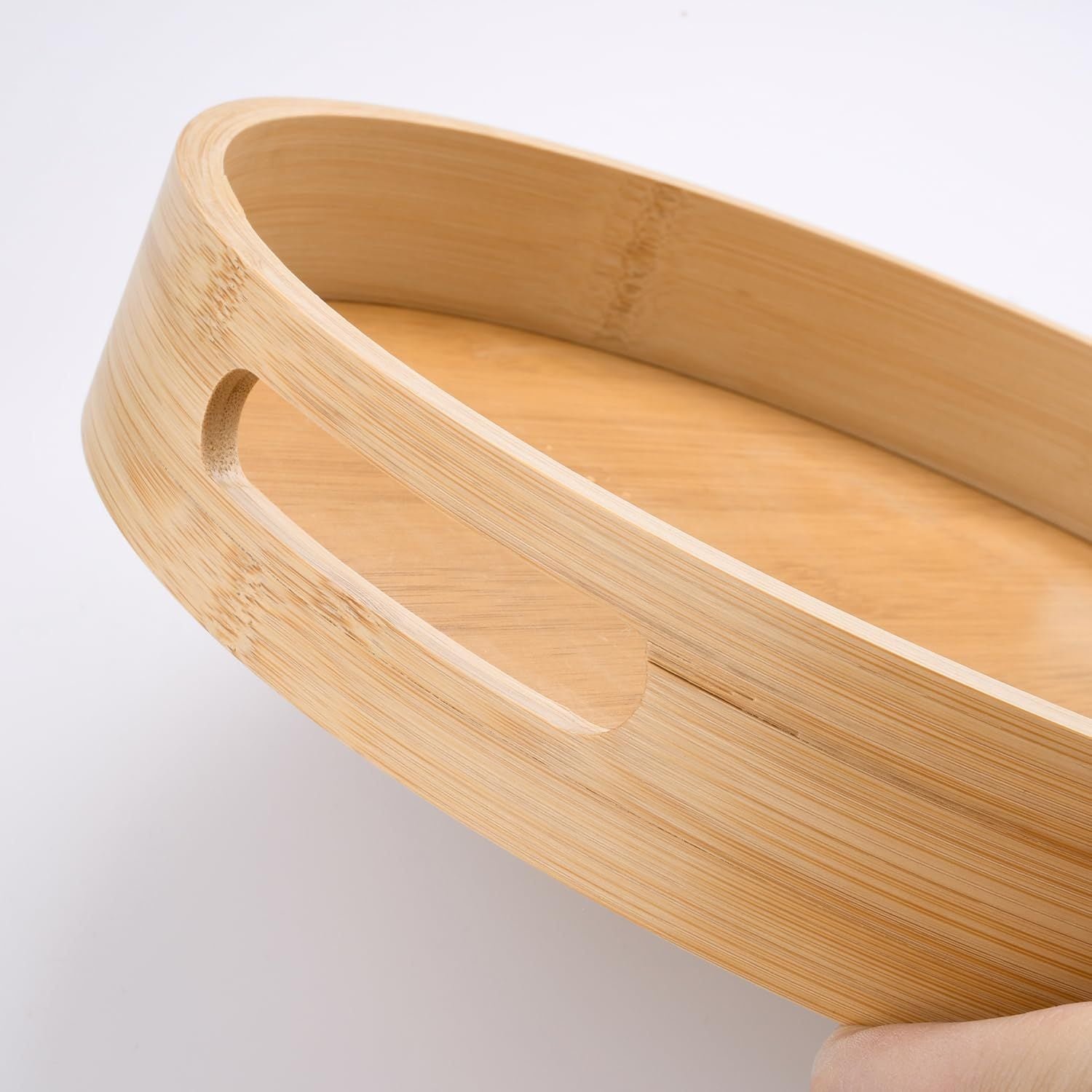 12 inch Round Serving Wooden Tray with Handles, Bamboo Decorative Tray Serving for Serving Beverages & Food on Bar Living Room Home Dining Table. Secondary image