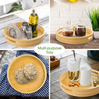 12 inch Round Serving Wooden Tray with Handles, Bamboo Decorative Tray Serving for Serving Beverages & Food on Bar Living Room Home Dining Table.