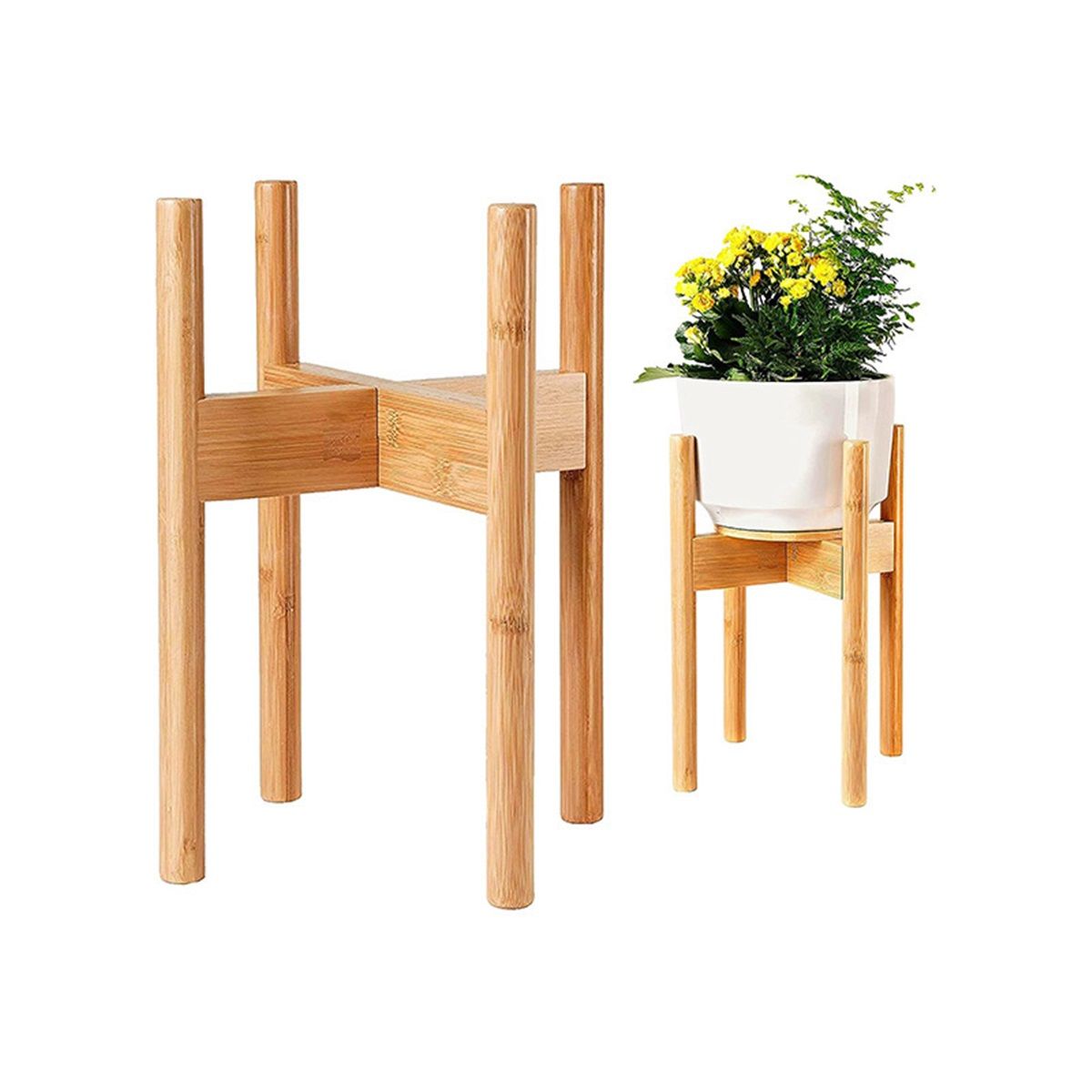 Tall Plant Stand  Fixed Size Raised Bamboo Plant Stand for Indoor Pots (Not Included) - Modern Flower Pot Holder with Plug In Design - Easy to Assemble - Bamboo（Only flower racks） Main image