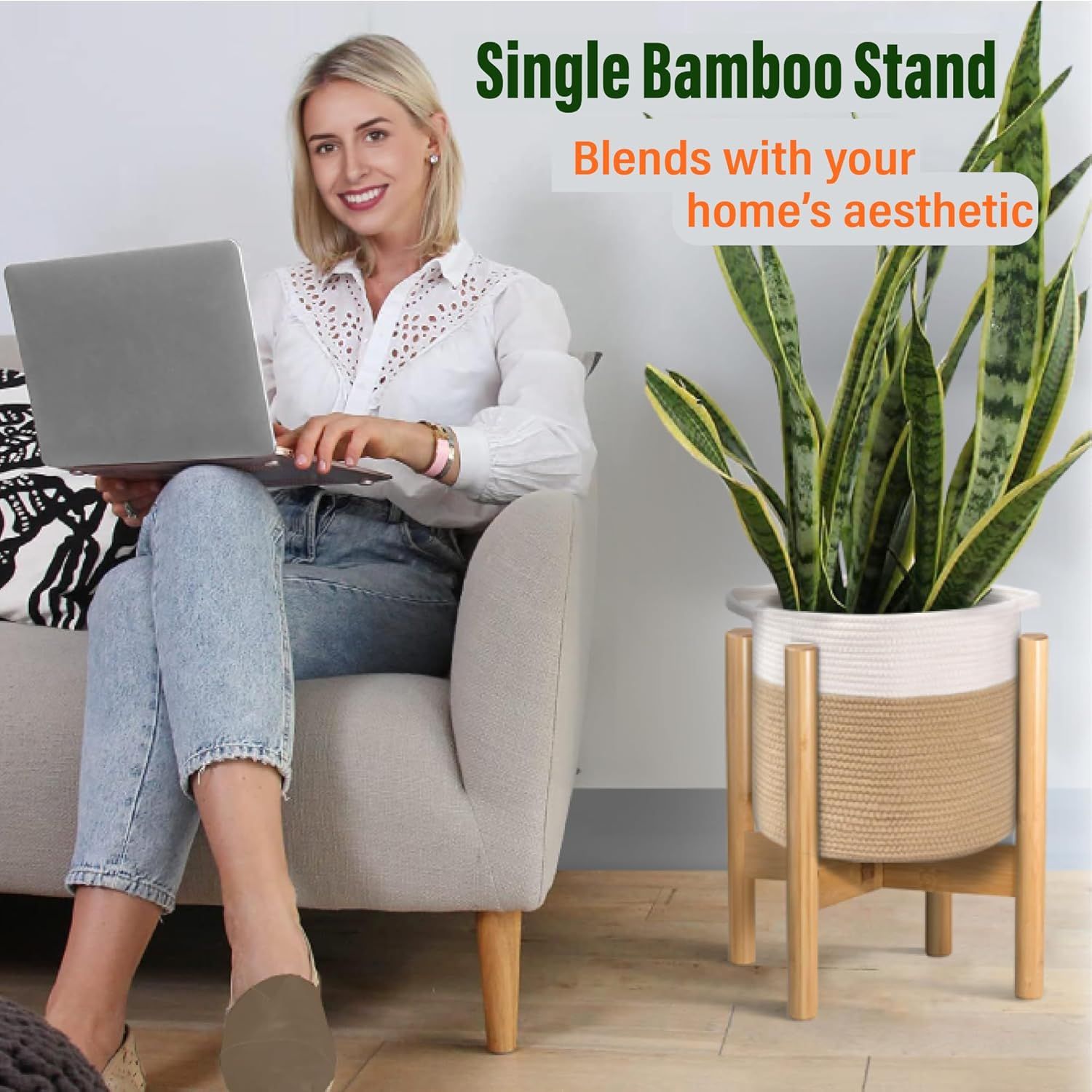 Tall Plant Stand  Fixed Size Raised Bamboo Plant Stand for Indoor Pots (Not Included) - Modern Flower Pot Holder with Plug In Design - Easy to Assemble - Bamboo（Only flower racks）
