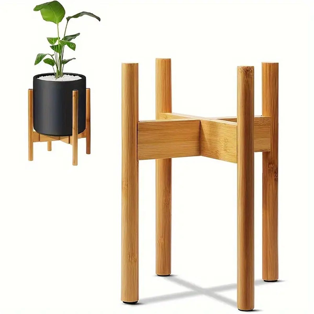 Tall Plant Stand  Fixed Size Raised Bamboo Plant Stand for Indoor Pots (Not Included) - Modern Flower Pot Holder with Plug In Design - Easy to Assemble - Bamboo（Only flower racks）