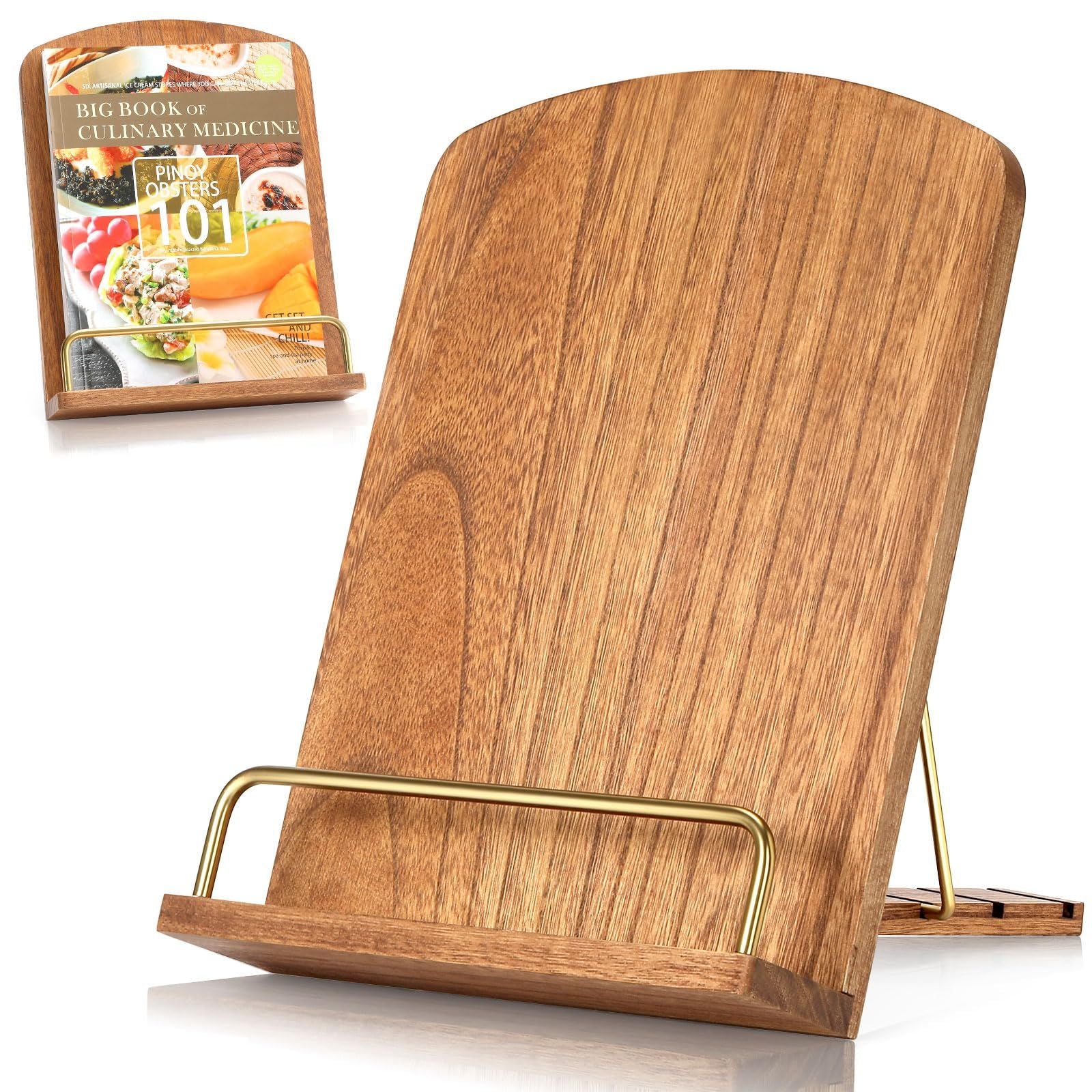 Beautiful Cookbook Stand for Your Kitchen Counter - Solid Wood Stand Easily Keeps Cook or Recipe Books Open for Convenient Cooking - Main image
