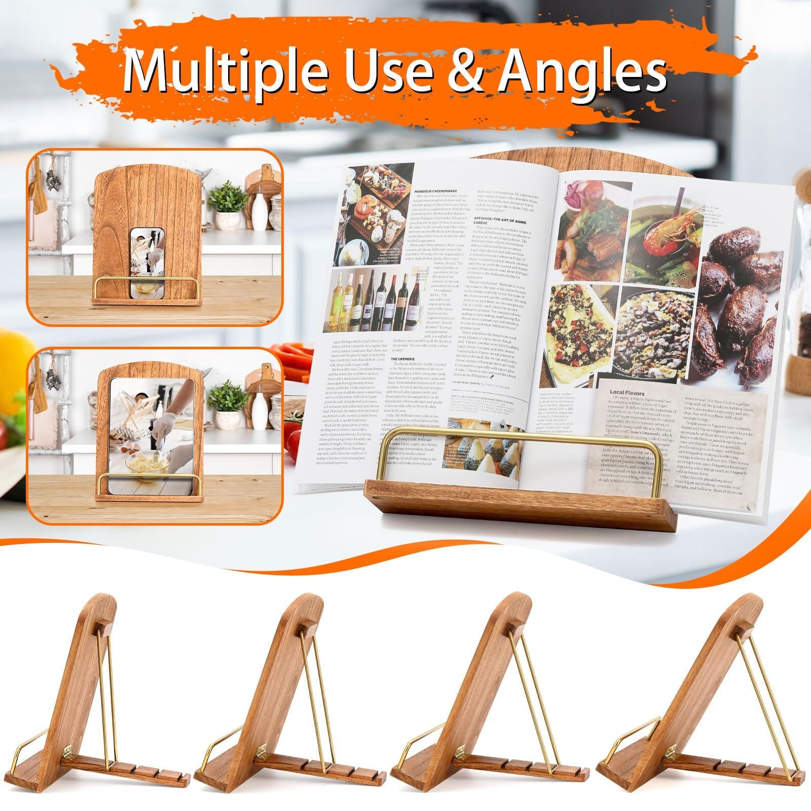 Beautiful Cookbook Stand for Your Kitchen Counter - Solid Wood Stand Easily Keeps Cook or Recipe Books Open for Convenient Cooking -