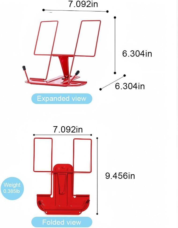 File Sorters Portable Book Holder Adjustable Reading Rest Recipe Cookbook Stand Cell Phone Stand for Cookbook Textbook Tablet Holder ( Red)