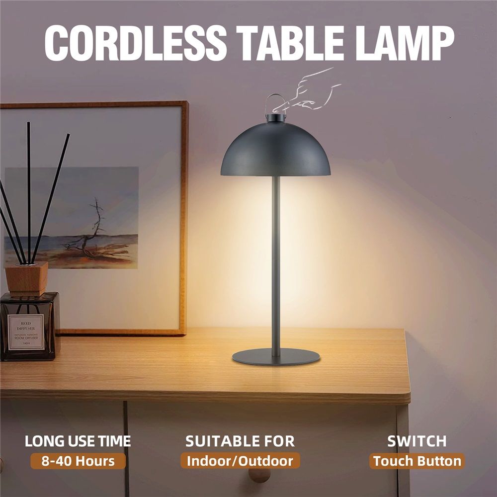 Black Dimmable Cordless USB-C Rechargeable Table Lamp, Cordless Desk Lamp for Living Room, Bedroom, Coffee Table, and Other Cozy Home Decor