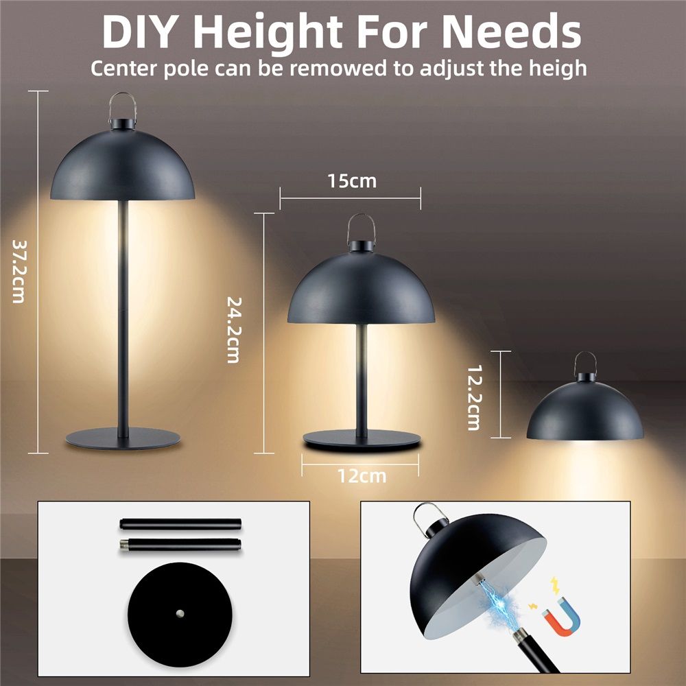 Black Dimmable Cordless USB-C Rechargeable Table Lamp, Cordless Desk Lamp for Living Room, Bedroom, Coffee Table, and Other Cozy Home Decor