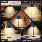 Black Dimmable Cordless USB-C Rechargeable Table Lamp, Cordless Desk Lamp for Living Room, Bedroom, Coffee Table, and Other Cozy Home Decor