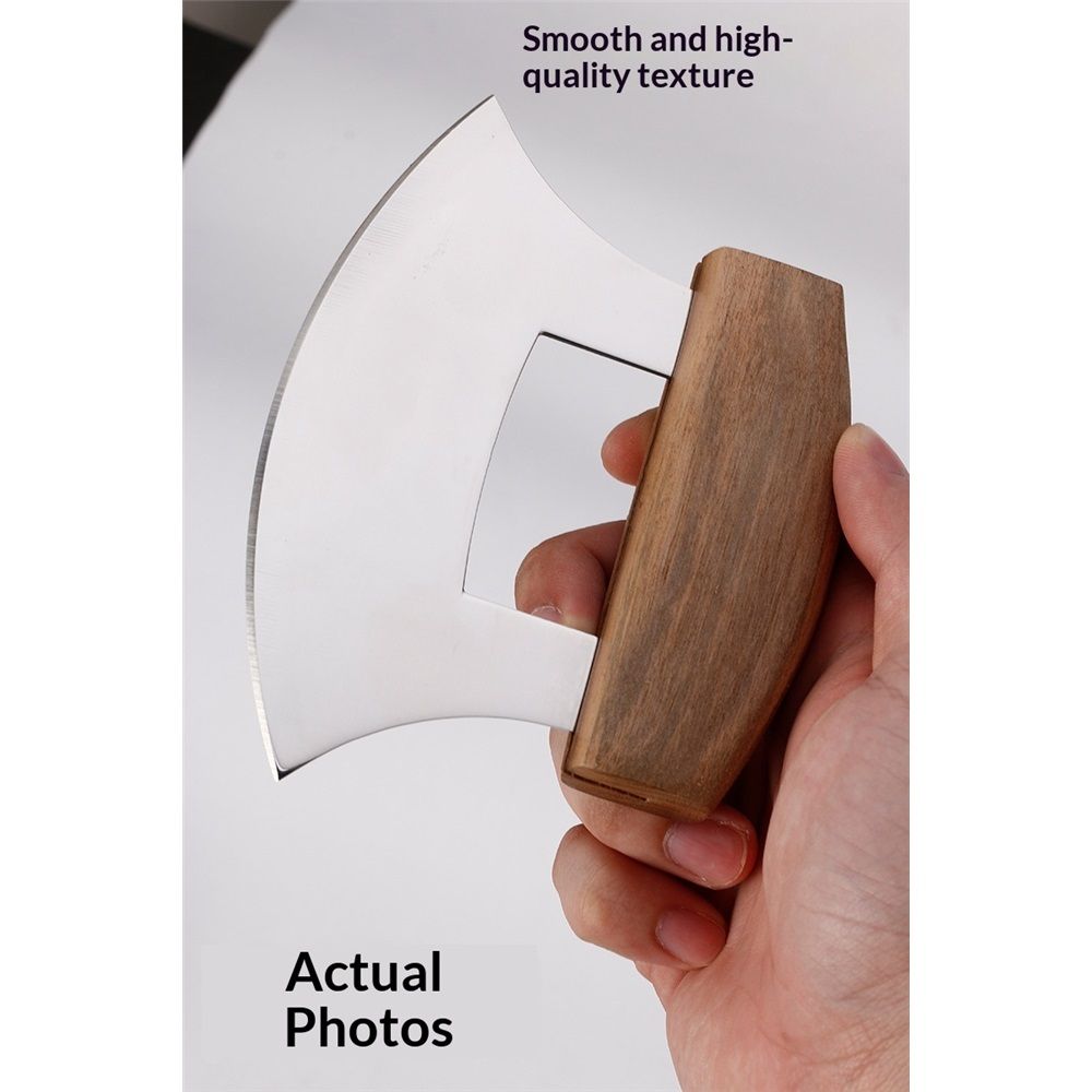 Pizza Cutter 5.1 Inch Chef Knife Handle Wood Grip Sharp Rocker Slicer Stainless Steel Blade Salad Onion Vegetable Chopper with Holder Base Gifts