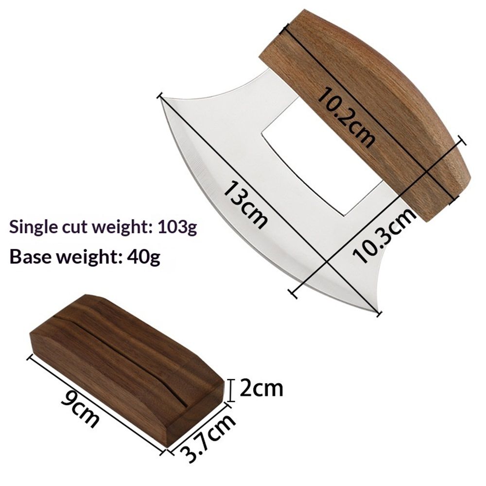 Pizza Cutter 5.1 Inch Chef Knife Handle Wood Grip Sharp Rocker Slicer Stainless Steel Blade Salad Onion Vegetable Chopper with Holder Base Gifts