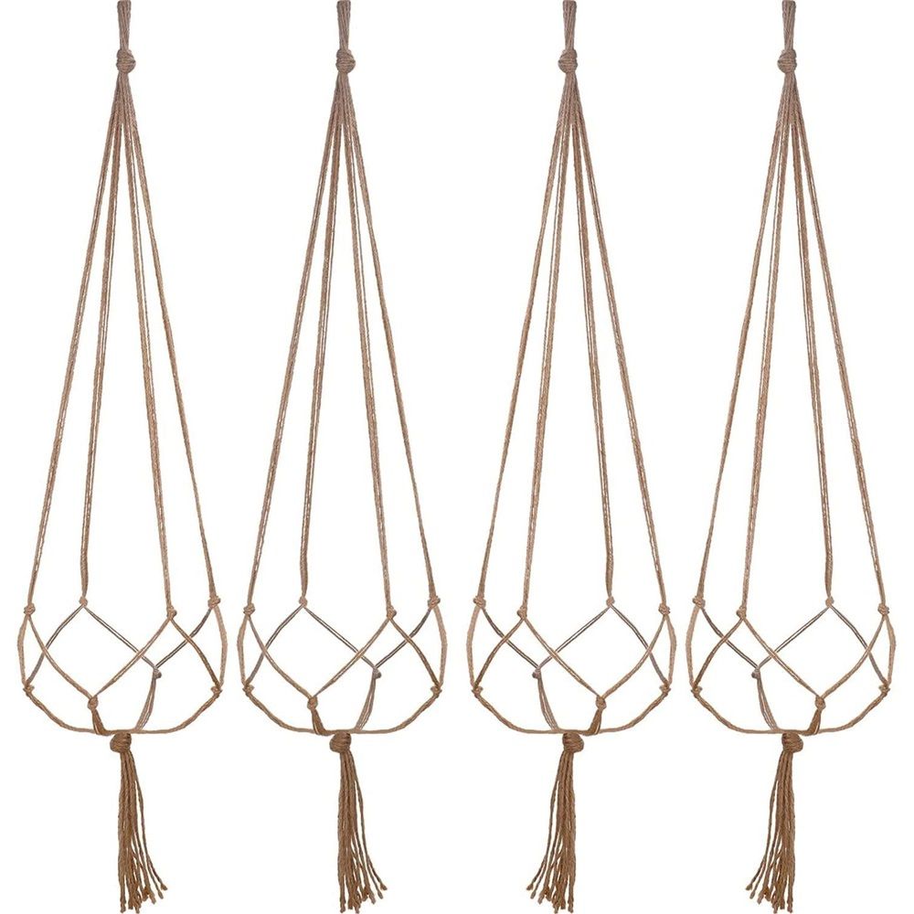4 pack Hemp Rope Plant Hanger Hanging Planter 47.2 Inch for Plant Pot, Without Pot and Plant (Light Brown-Hemp)