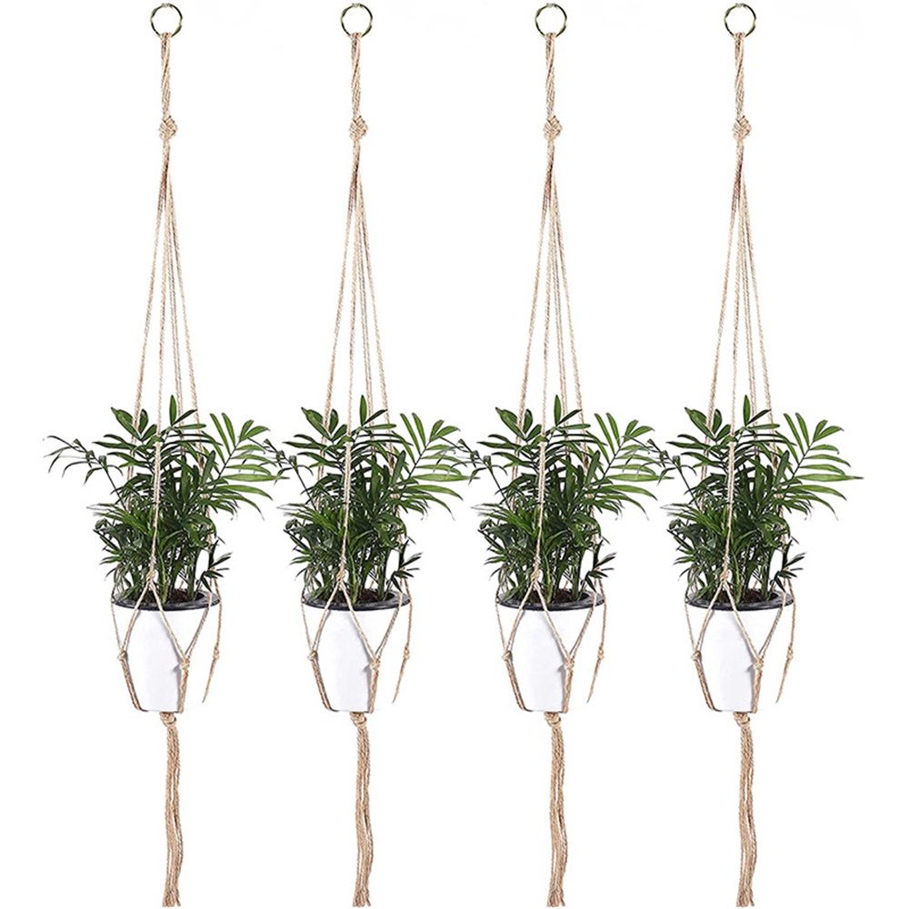 4 pack Hemp Rope Plant Hanger Hanging Planter 47.2 Inch for Plant Pot, Without Pot and Plant (Light Brown-Hemp)