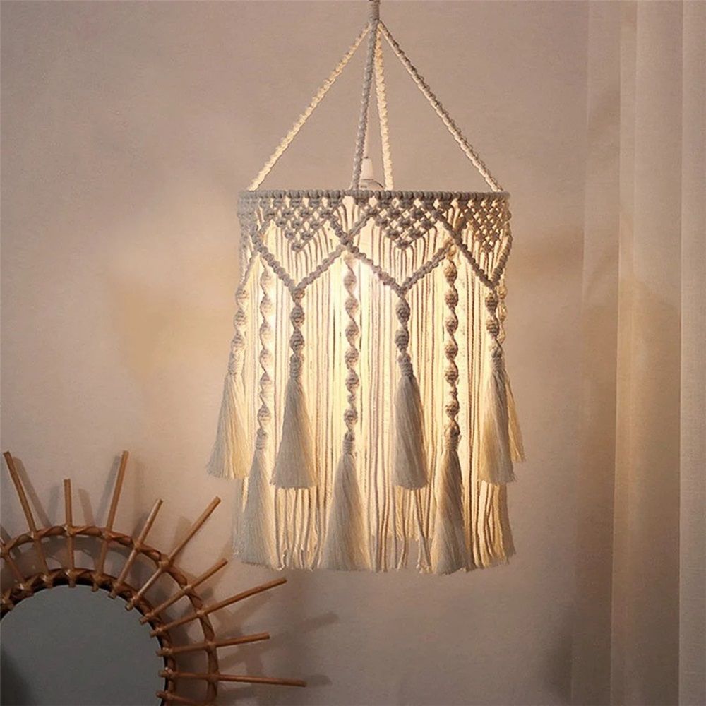 Boho Lamp Shade,Boho Hanging Lamp Handmade Lamp Shade Plug in Pendant Light,Bohemian Hanging Lights for Boho Bedroom Decor Living Room (Only lampshade)