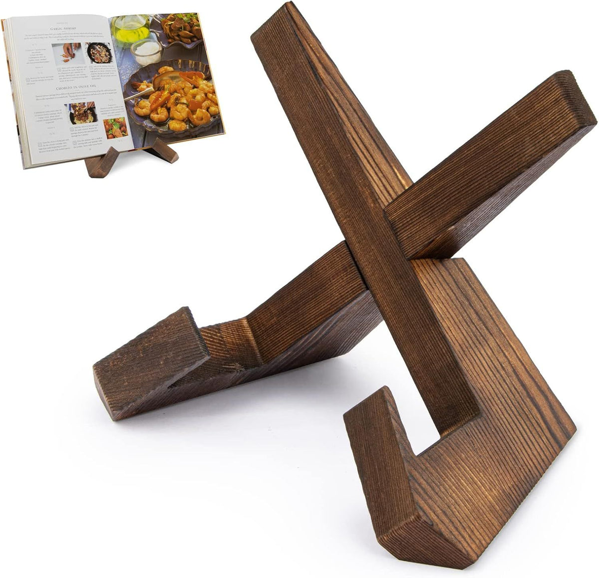 Cookbook Stand for Kitchen, Recipe Book Holder for Kitchen Counter, Wooden Cookbook Holder, Rustic Cook Book Holder Stand - Rustic Brown Hauptbild