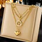 Elegant Vintage Layered Double Chain Necklace, Minimal Luxury Dainty Gold Plated Stainless Steel Jewellery