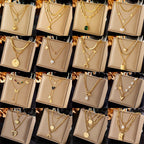 Elegant Vintage Layered Double Chain Necklace, Minimal Luxury Dainty Gold Plated Stainless Steel Jewellery