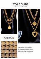 Elegant Vintage Layered Double Chain Necklace, Minimal Luxury Dainty Gold Plated Stainless Steel Jewellery