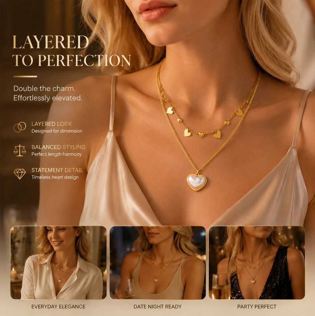 Delicate Retro Layered Necklace Set, Fine Luxury Gold Coated Stainless Steel Everyday Jewellery
