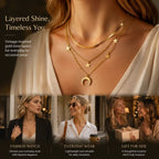 Stylish Retro Double Layer Necklace, Soft Luxury Gold Dipped Stainless Steel Fashion Jewellery