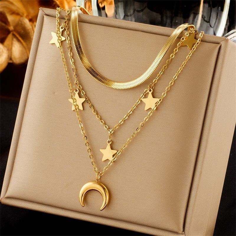 Stylish Retro Double Layer Necklace, Soft Luxury Gold Dipped Stainless Steel Fashion Jewellery
