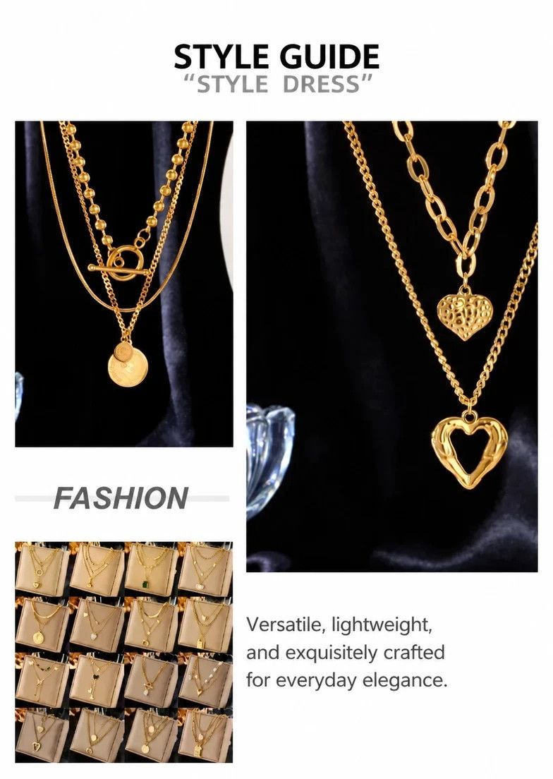Stylish Retro Double Layer Necklace, Soft Luxury Gold Dipped Stainless Steel Fashion Jewellery