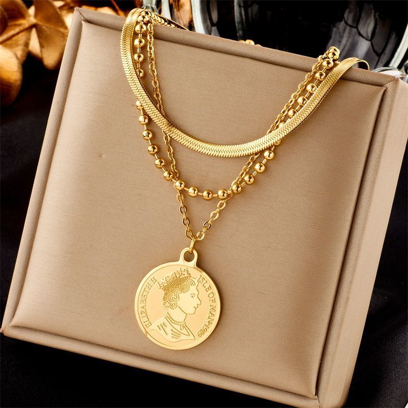 Refined Retro Dual Layer Chain Necklace, Low Key Luxury Gold Coated Stainless Steel Ladies Jewellery