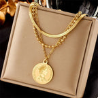 Refined Retro Dual Layer Chain Necklace, Low Key Luxury Gold Coated Stainless Steel Ladies Jewellery