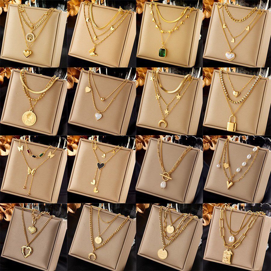 Refined Retro Dual Layer Chain Necklace, Low Key Luxury Gold Coated Stainless Steel Ladies Jewellery