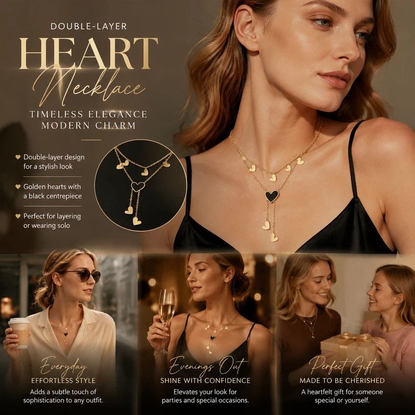 Premium Retro Layered Double Chain, Elegant Minimal Luxury Gold Dipped Stainless Steel Party Jewellery Hauptbild