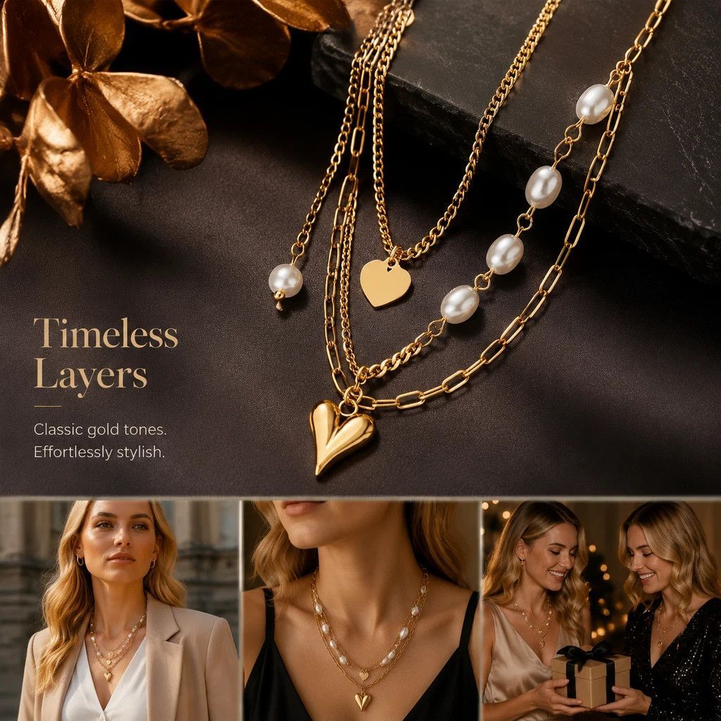 Trendy Retro Double Tier Necklace, Muted Luxury Gold Coated Stainless Steel Versatile Jewellery Main image