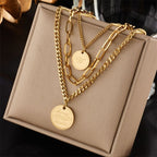 Sophisticated Retro Dual Chain Stack Necklace, Quiet Luxury Gold Dipped Stainless Steel Ladies Neck Jewellery