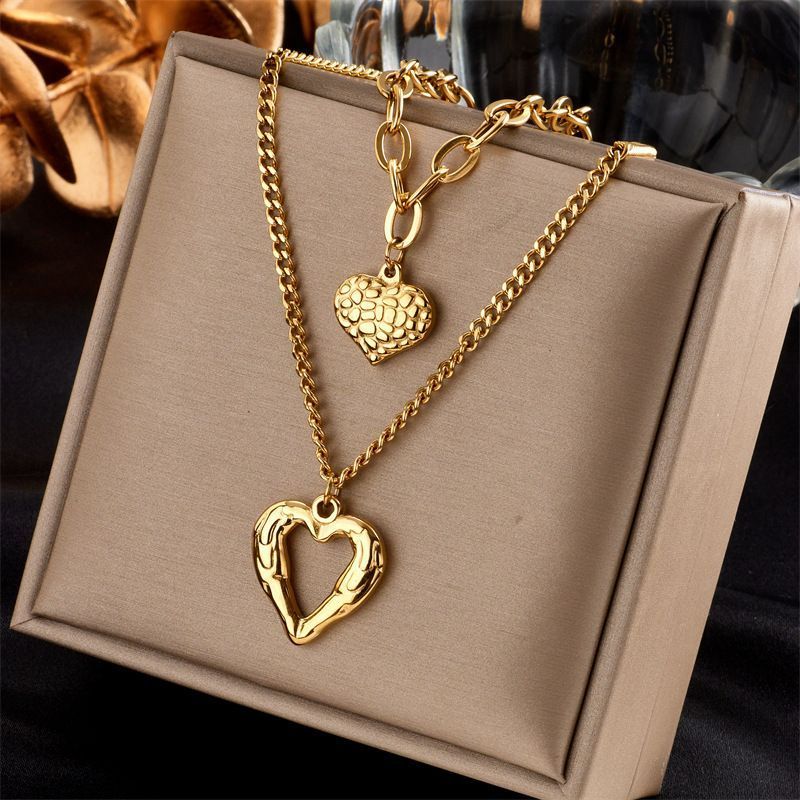 Antique Style Retro Layered Necklace, Light Luxury Gold Coated Stainless Steel All-Match Jewellery