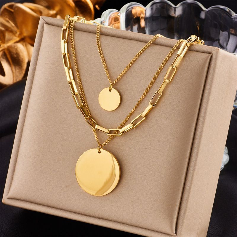 Artistic Vintage Stackable Dual Chain, Tiny Minimal Gold Plated Stainless Steel Office Jewellery