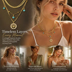 Glam Vintage Double Tier Layer Necklace, Unique Minimal Gold Plated Stainless Steel Occasion Jewellery